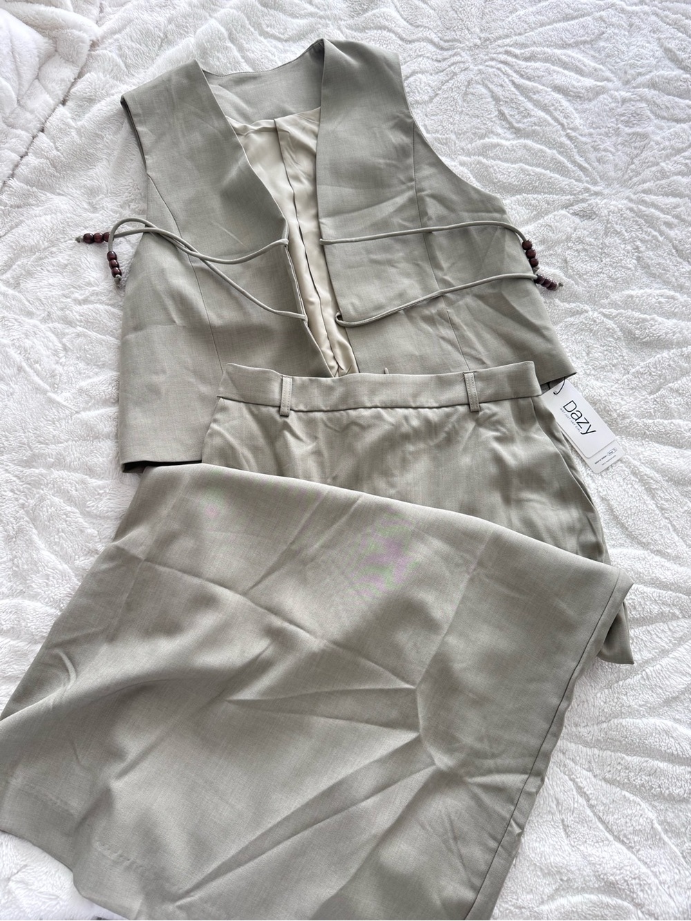 Dazy Women's Light Sage Tailored Vest & Skirt Set